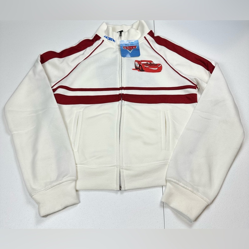 New Disney‎ Pixar Cars Lightning Mcqueen 95 Cream Girls Large Fleece Jacket Logo